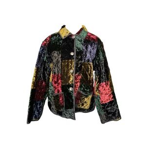 Vintage 90s Velvet Quilted Jacket Bohemian Patchwork Button Down Jacket Size L